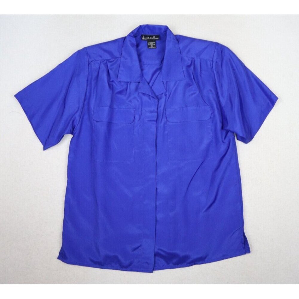 DAVID MATTHEW - WOMEN'S BLUE SHORT SLEEVE SILKY TEXTURED BUTTON-UP BLOUSE - 6